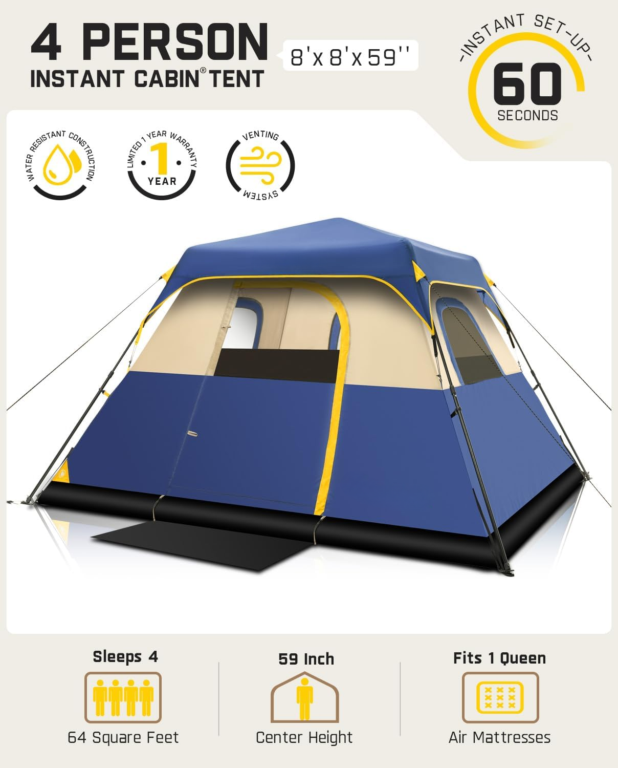 Instant Pop-Up Camping Tent – 60-Second Setup, Waterproof & Spacious