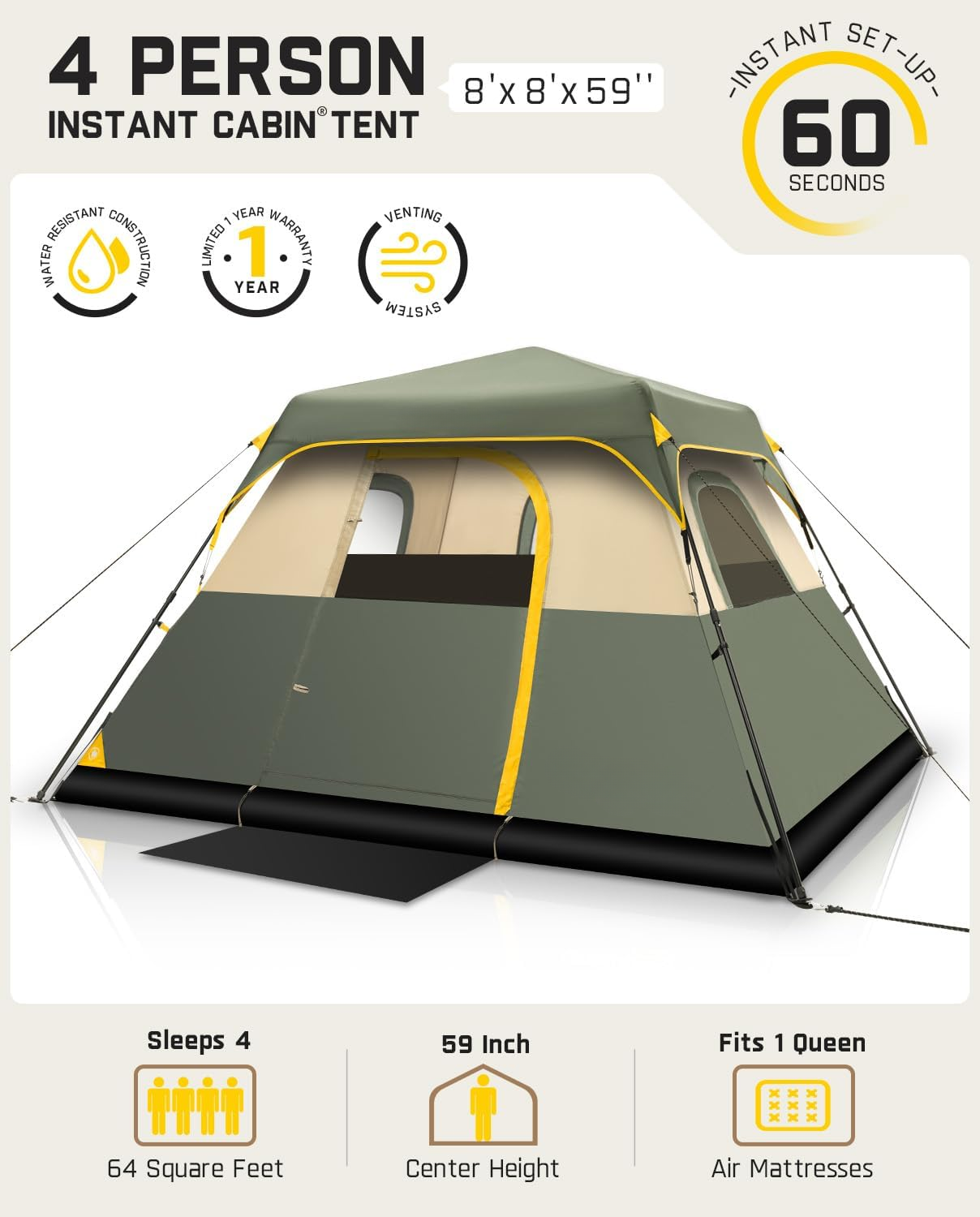 Instant Pop-Up Camping Tent – 60-Second Setup, Waterproof & Spacious