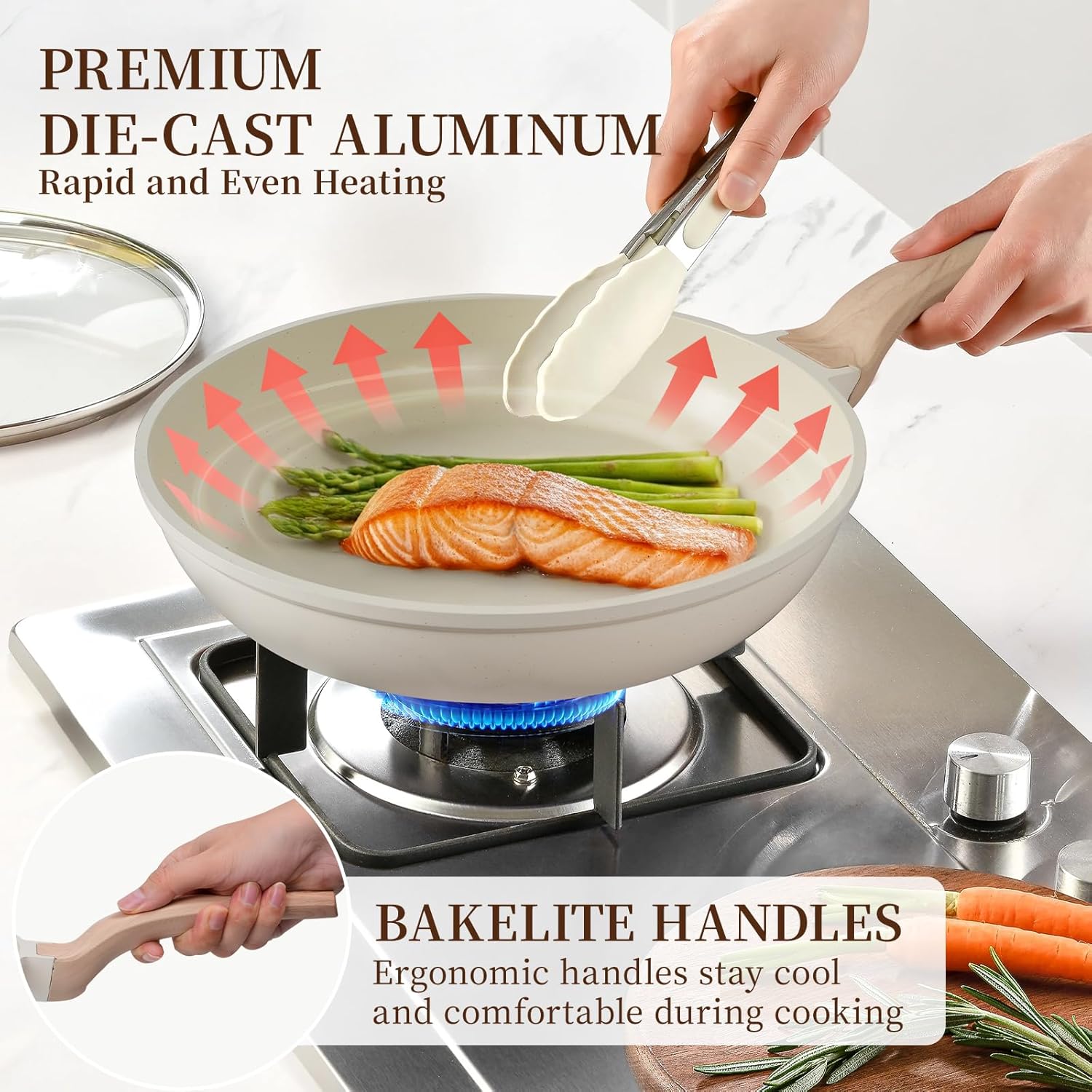 Kikcoin 16-Piece Ceramic Nonstick Pots & Pans Set – Includes 9.5" Grill Pan