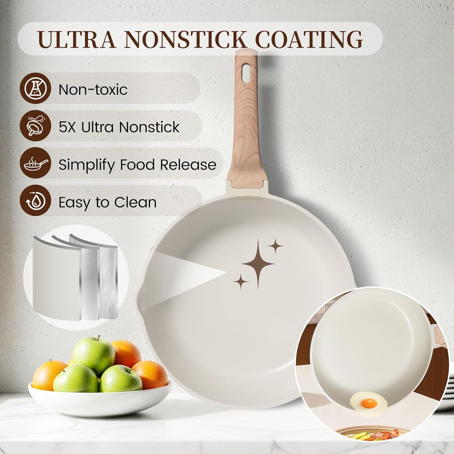 Kikcoin 16-Piece Ceramic Nonstick Pots & Pans Set – Includes 9.5" Grill Pan