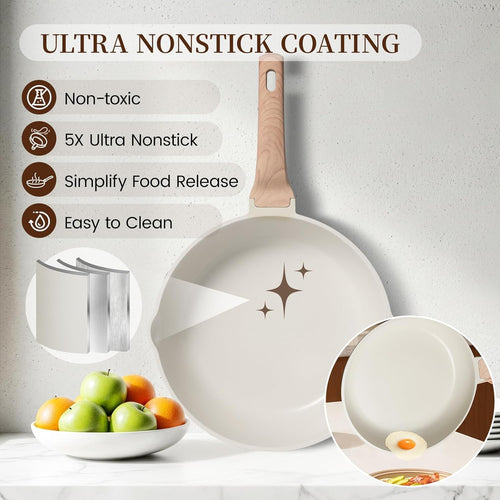 Kikcoin 16-Piece Ceramic Nonstick Pots & Pans Set – Includes 9.5" Grill Pan