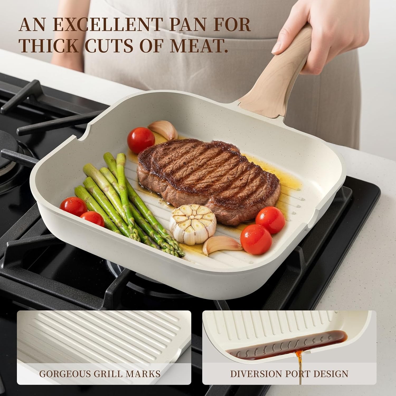 Kikcoin 16-Piece Ceramic Nonstick Pots & Pans Set – Includes 9.5" Grill Pan