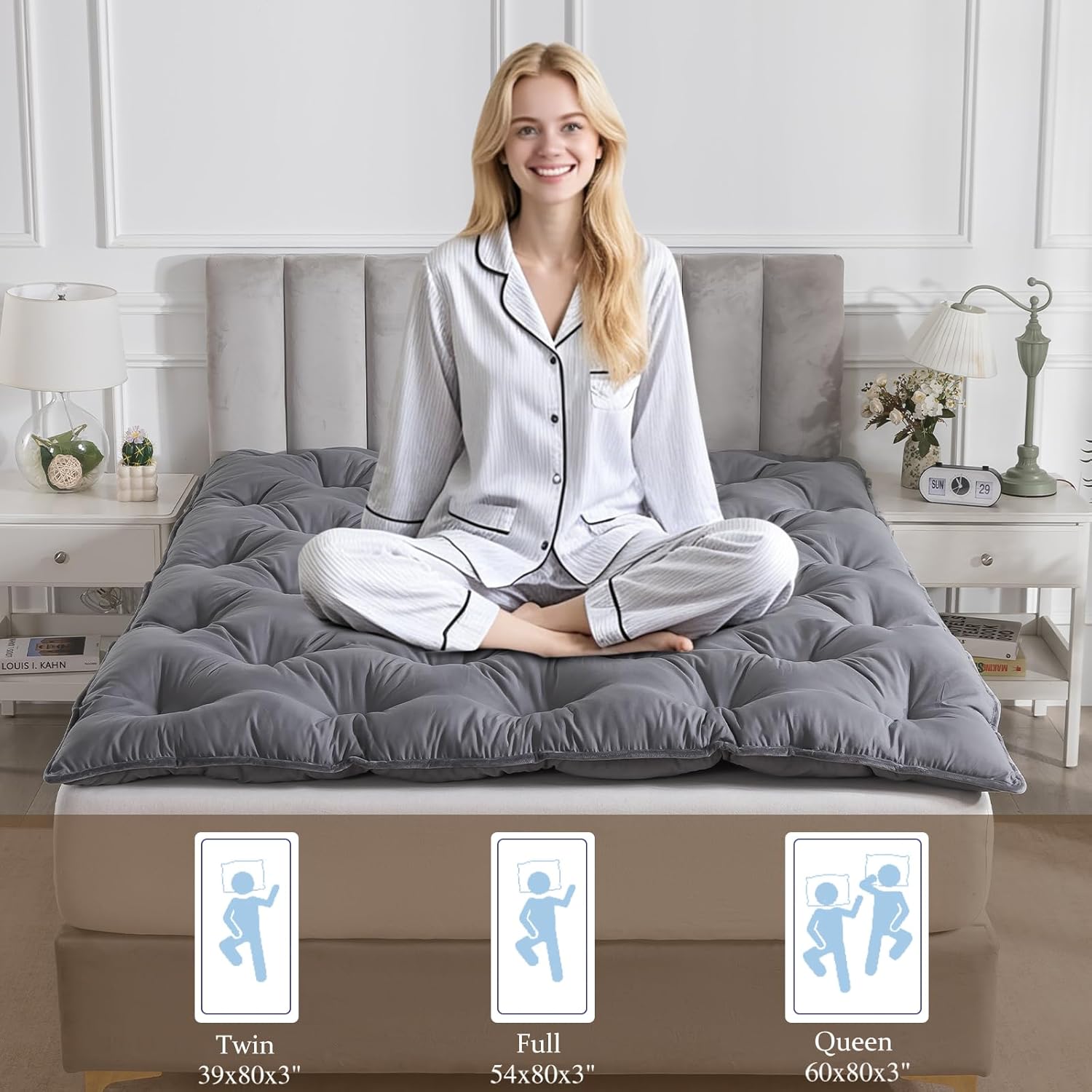 3" Japanese Futon Floor Mattress – Tatami-Style, Queen Size 60" x 80"