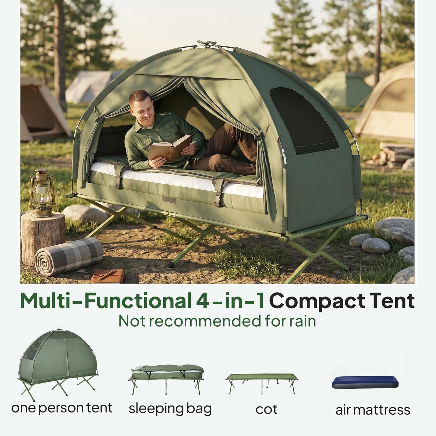Outsunny 6-in-1 Camping Tent Cot Combo – Bed, Tent & Accessories Included