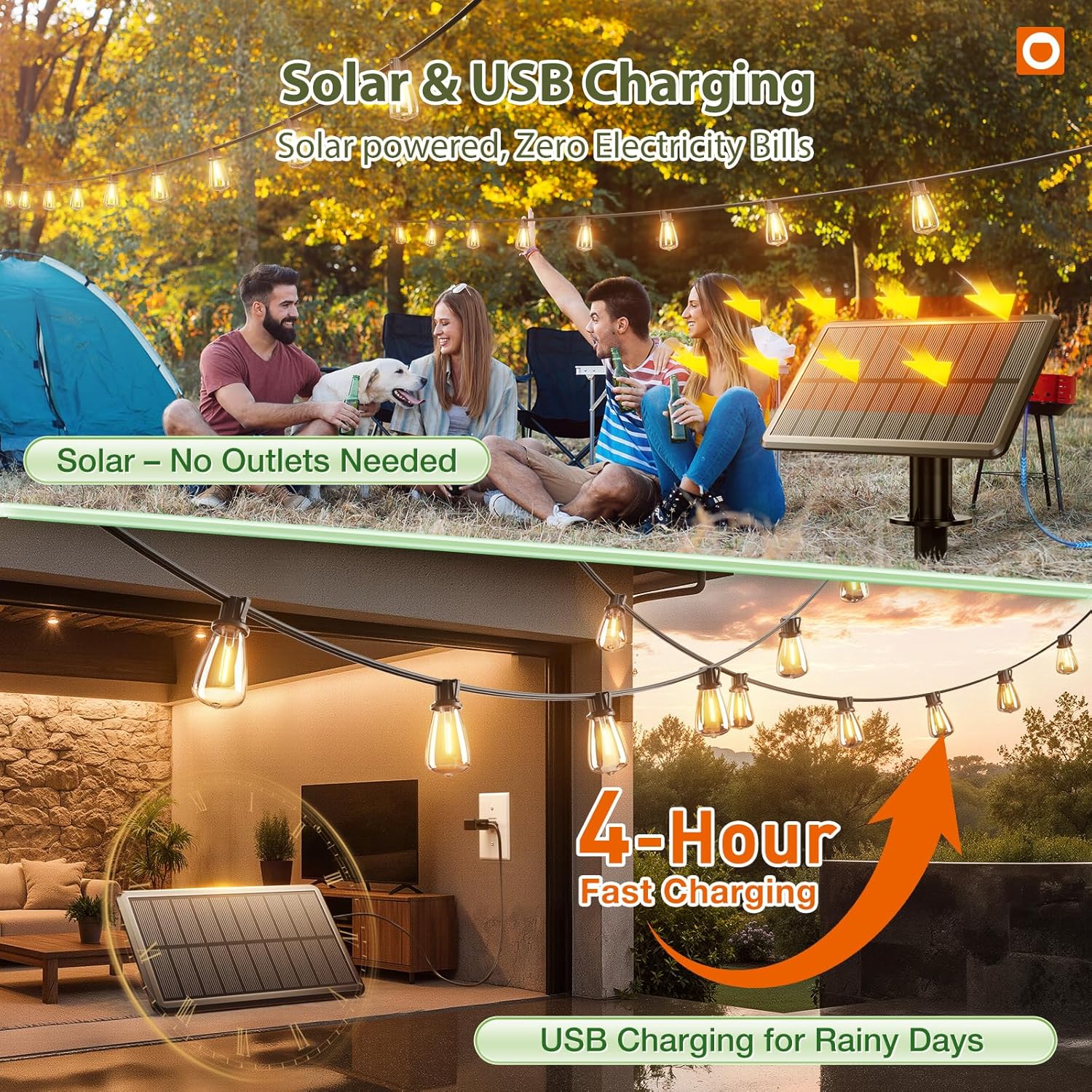 Addlon 52ft (48+4) Solar String Lights – Waterproof Outdoor Patio Lights with Remote & USB