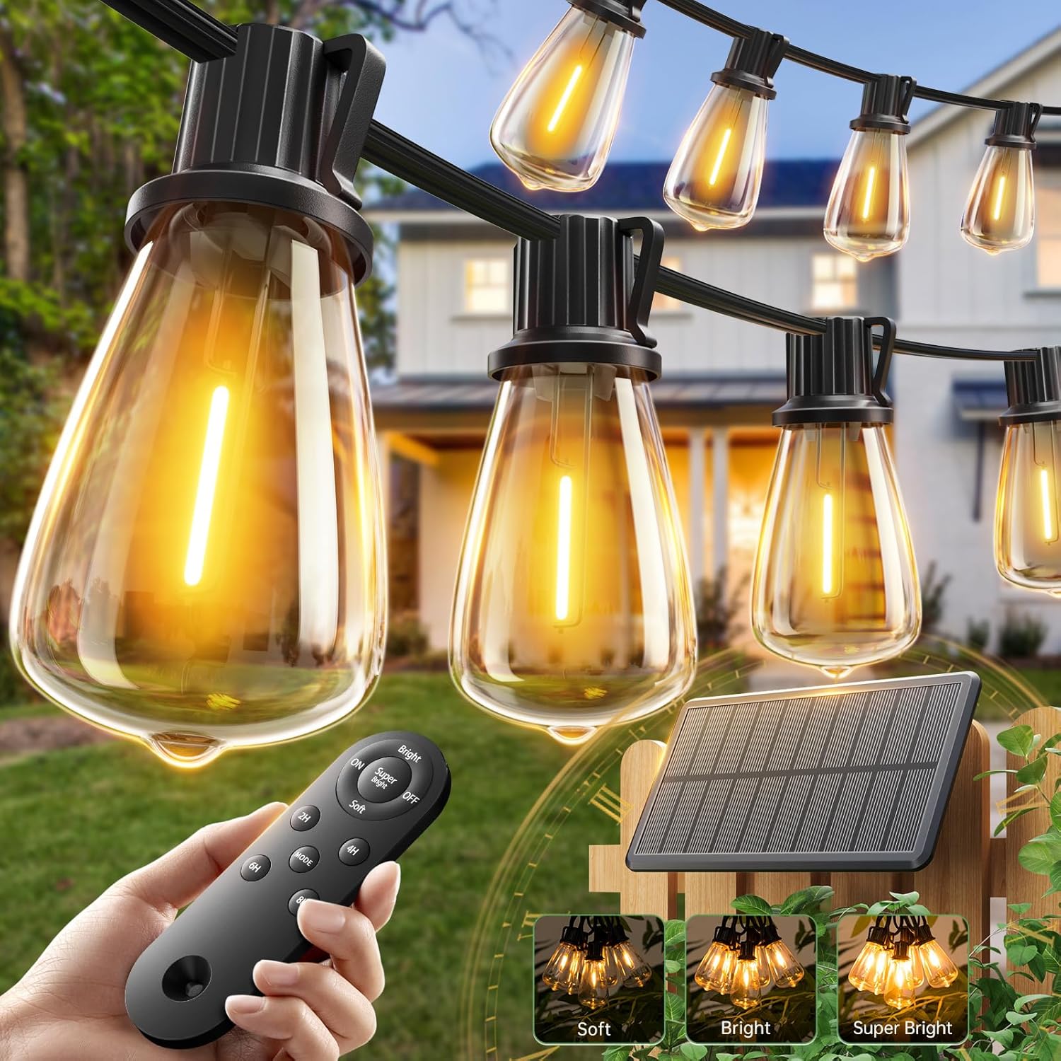 Addlon 52ft (48+4) Solar String Lights – Waterproof Outdoor Patio Lights with Remote & USB