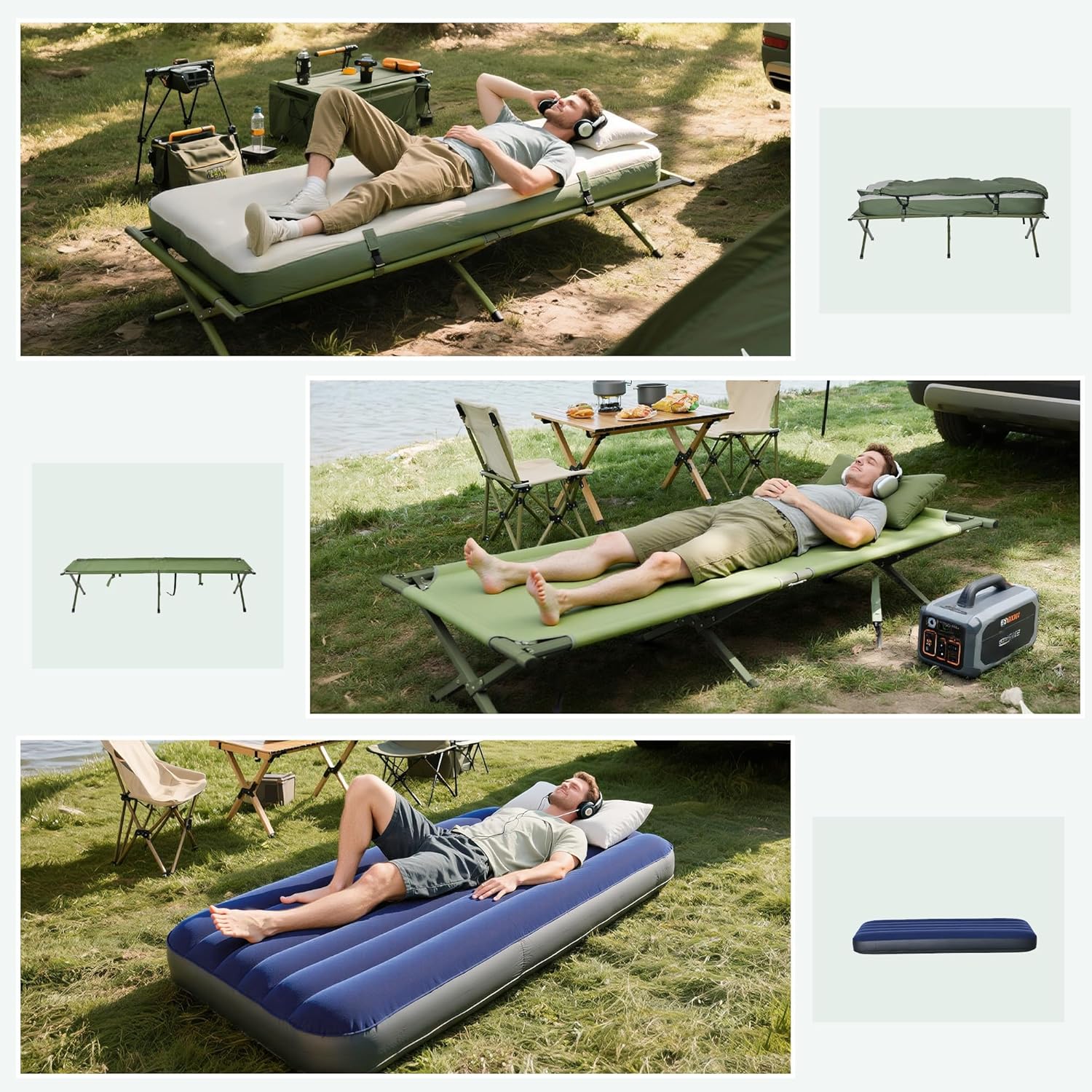 Outsunny 6-in-1 Camping Tent Cot Combo – Bed, Tent & Accessories Included